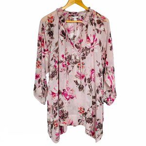 LC Lauren Conrad Sheer Floral Tunic Blouse Large